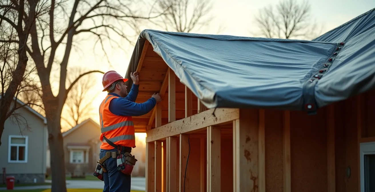 Chantier de surélévation avec protection de l'habitat existant