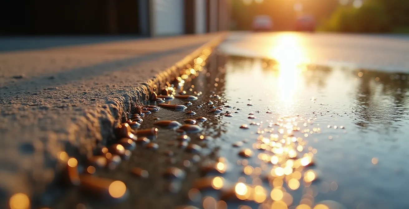 Vue rapprochée d'un sol de garage en résine époxy avec reflets et texture lisse