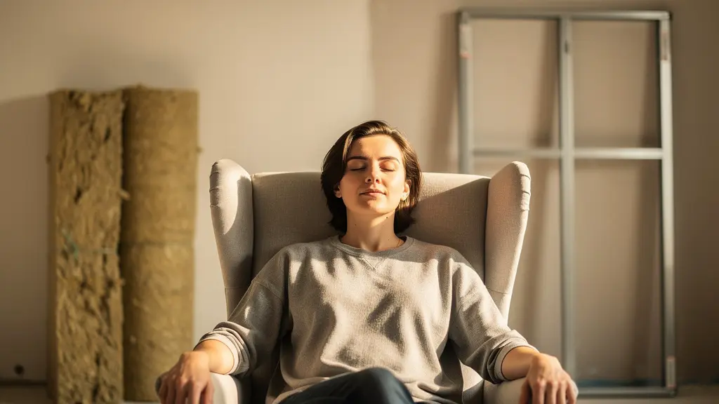 Coupe technique d'un doublage acoustique montrant le principe masse-ressort-masse avec isolant fibreux