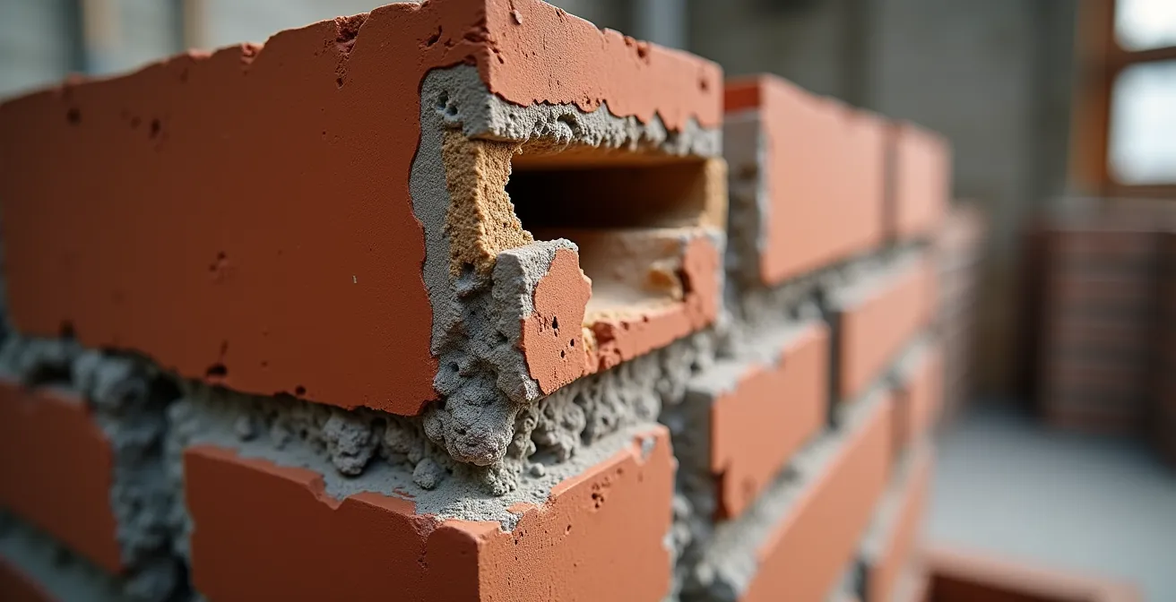Vue en coupe d'un linteau isolé en terre cuite montrant l'absence de pont thermique au-dessus d'une fenêtre