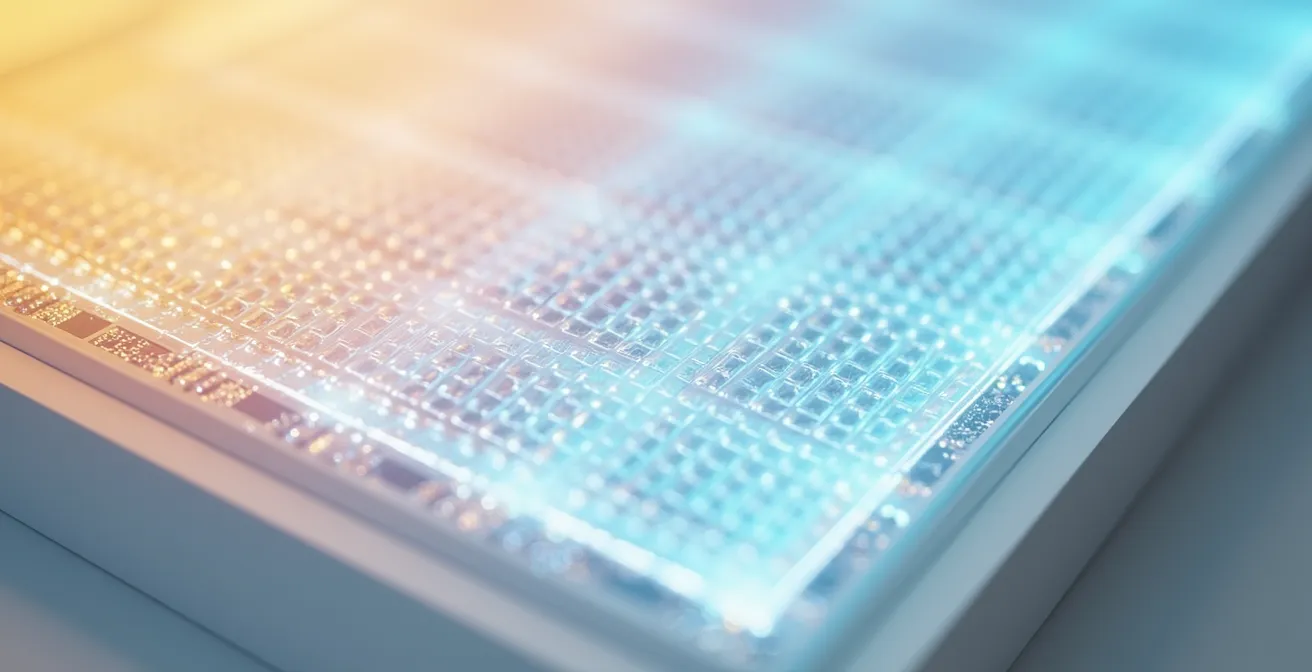 Panneau LED reproduisant un ciel naturel dans un espace sans fenêtre, solution pour les pièces sombres