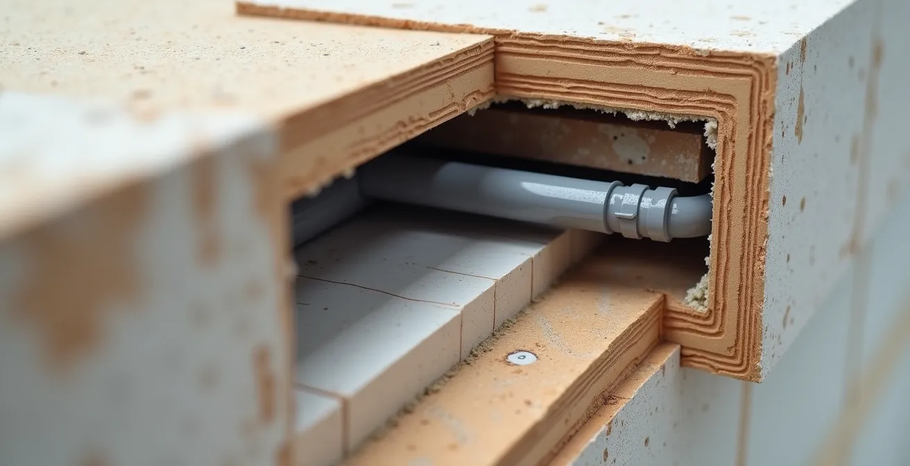 Coupe technique montrant l'installation d'un plénum entre pare-vapeur et parement intérieur