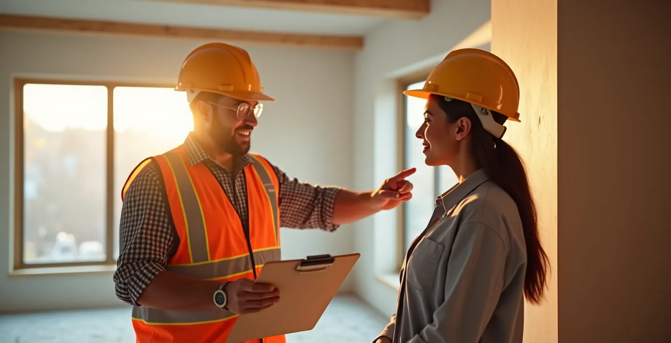 Inspection finale de chantier avec expert et documents de réception