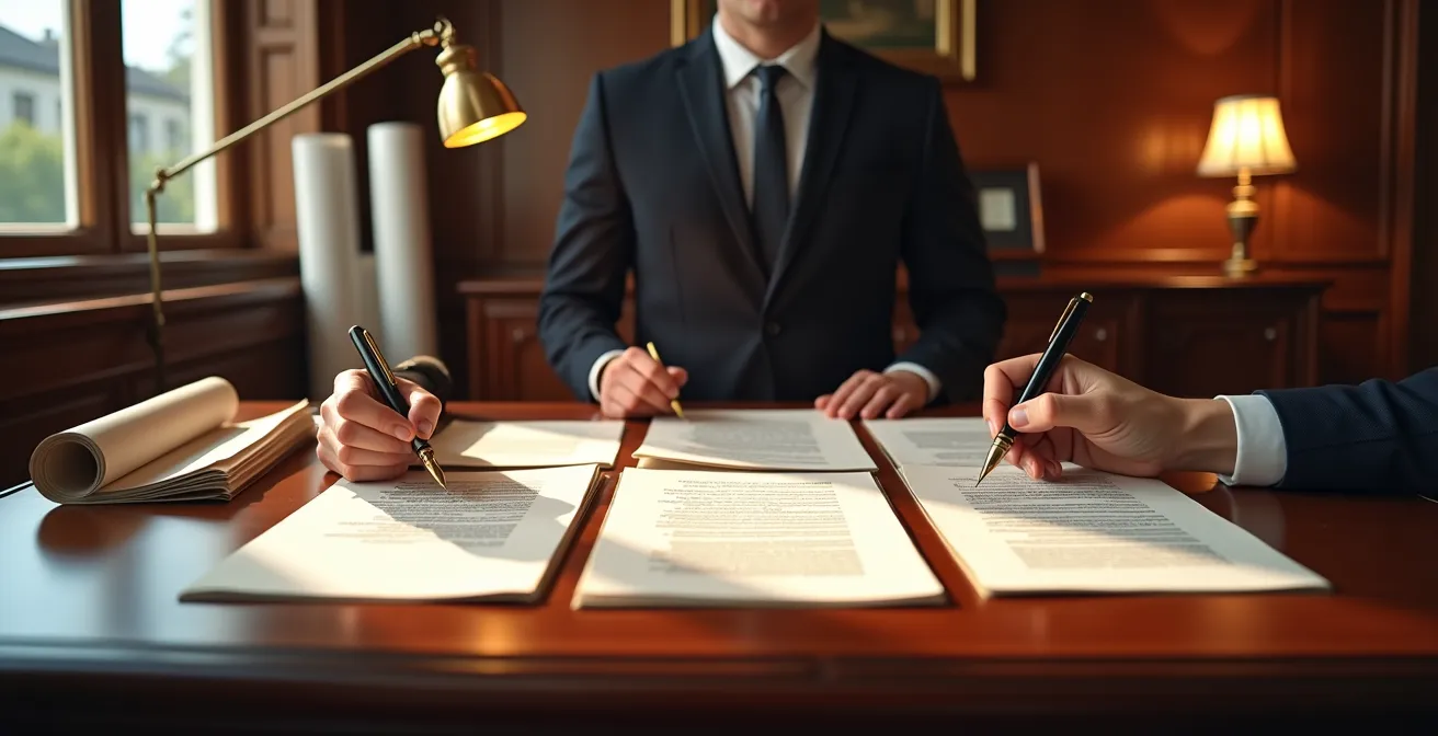 Signature simultanée du transfert de permis et de l'acte de vente chez le notaire