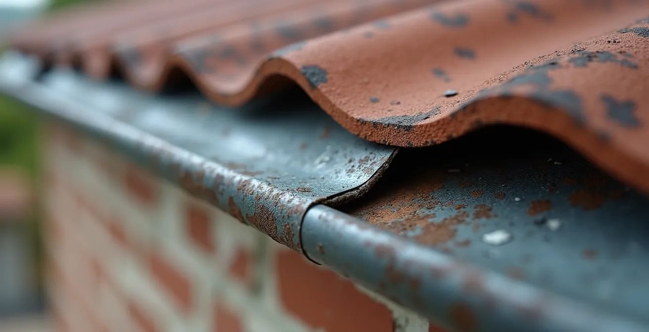 Détail technique d'un solin en zinc à la jonction entre toiture et mur
